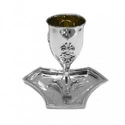 Heavy Italian Sterling Silver Kiddush Cup & Plate with Triangle base & Plate