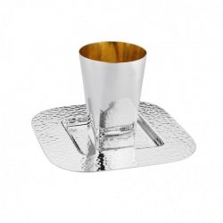 Square Hammered Italian Sterling Silver Kiddush Cup And Plate