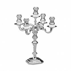 Plain Italian Sterling 5 Branch Silver Candelabra With Square Base